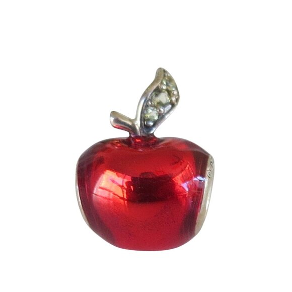 Pandora Disney Snow White Red Apple Enamel Green CZ & SS .925 Charm 791572EN73 - Picture 1 of 7
